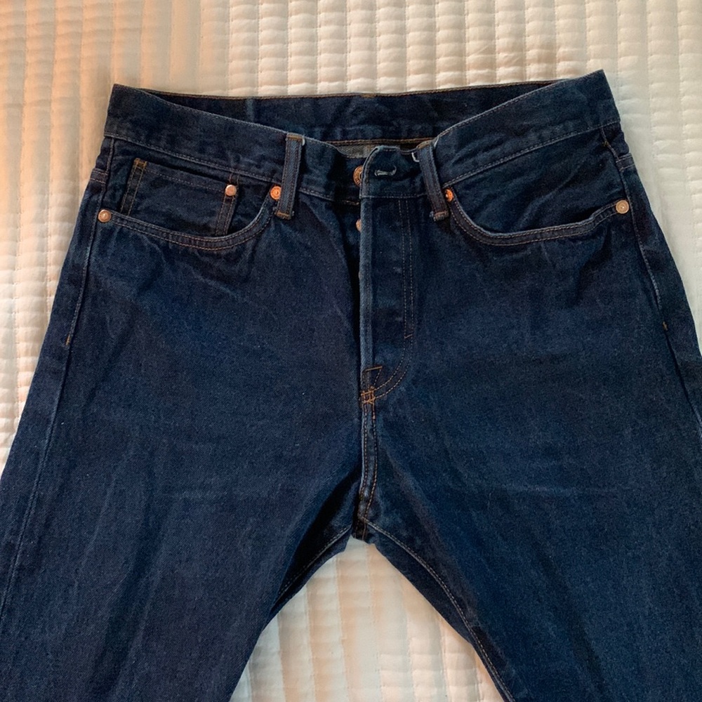 & Denim Mens 32-30 Button Fly Dark Wash Jean
